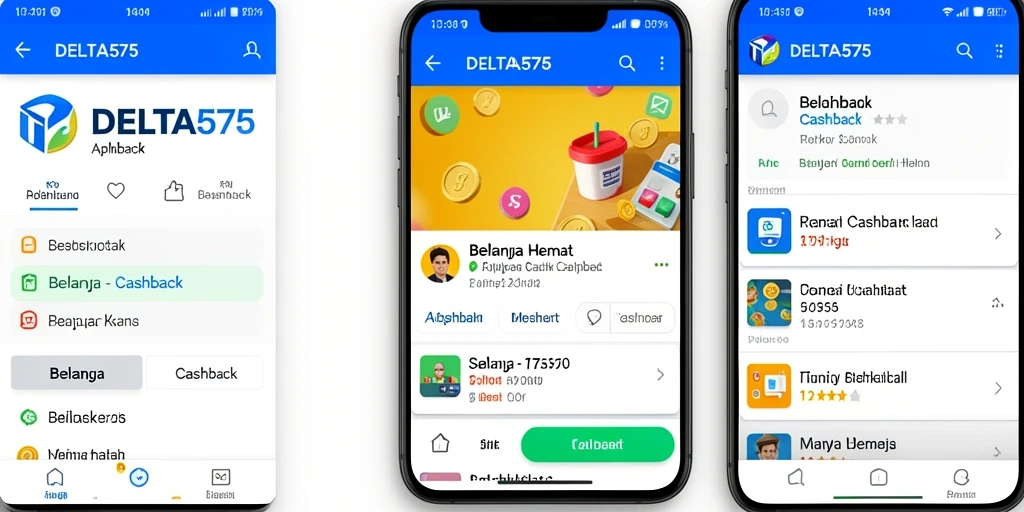 Antarmuka pengguna aplikasi DELTA575 yang menampilkan fitur Cashback.