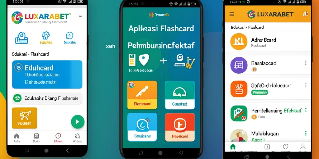 Tampilan antarmuka pengguna aplikasi Flashcard LUXARABET yang menarik.